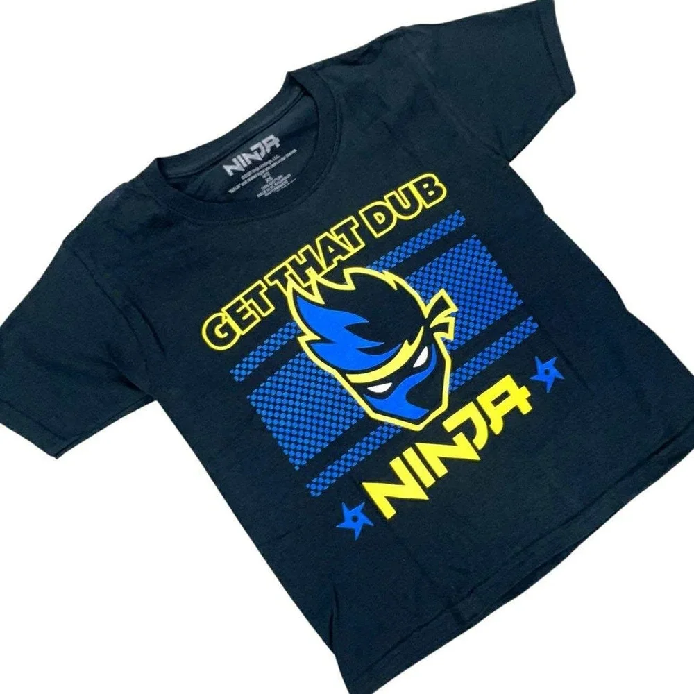 Ninja Get That Dub Youth XS‎ T-Shirt Black Video Gamer Graphic Tee NEW